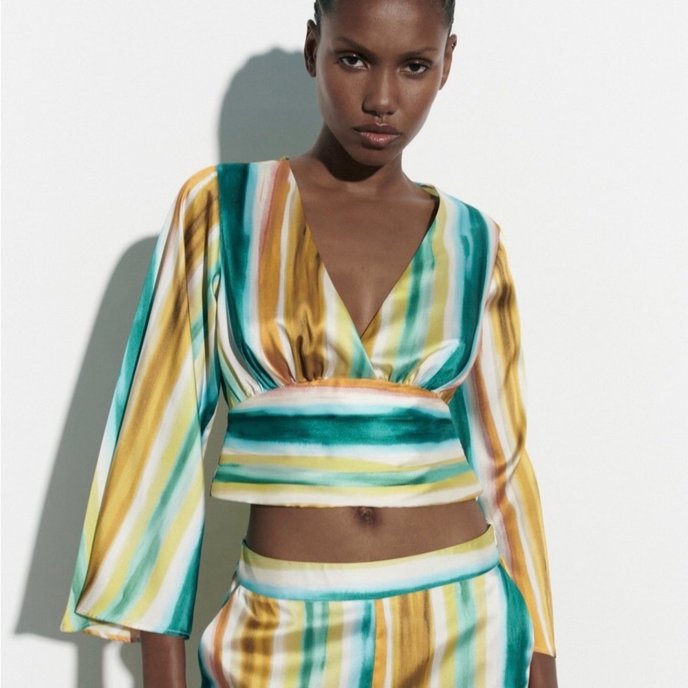 Zara Striped Satin Crop Top